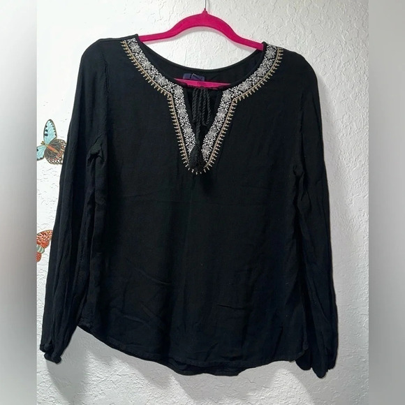 Women's Gap Black Peasant Boho V-Neck Top - Picture 1 of 9
